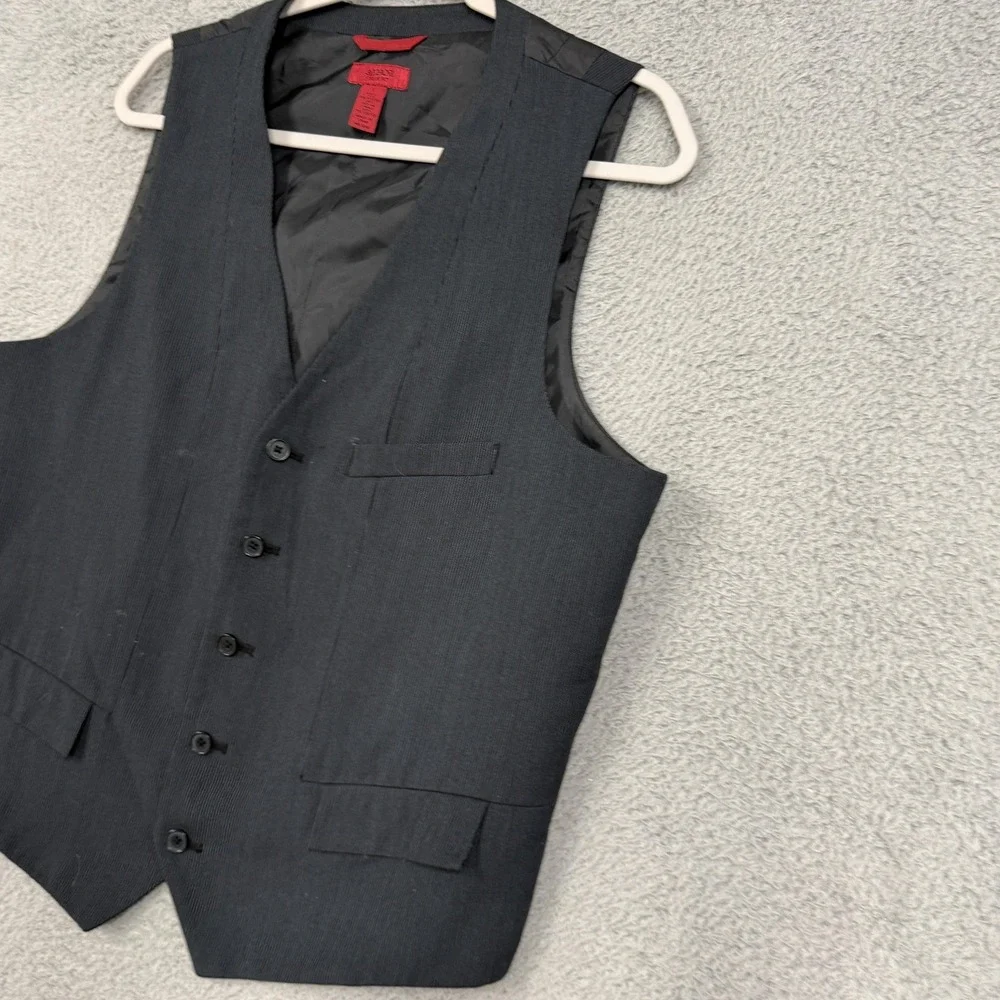 Alfani Vest Mens Large Black Pinstripe Slim Fit Dress Suit Formal Wedding‎